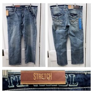 NWT Axel Mens 38 x 32 Thick Stitch Slim Boot Cut Stretch Denim Jeans AXMB0021